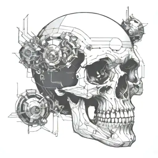 A Futuristic Cyberpunk Skull Design Incorporating Elements Of Dotwork Style