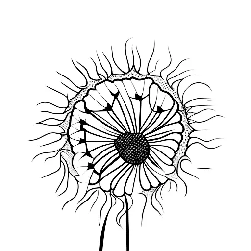 Create A Tattoo Featuring A Dandelion And Clover Intertwined In A Minimalist And Elegant Design