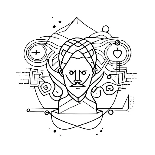 A Portrait Of Your Husband And Daughter Intertwined With Elements Of Psychology Symbols