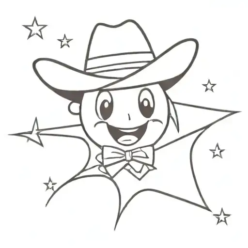 A Smiling Cartoon Star Wearing A Cowboy Hat And With A Wip Twirling In The Air
