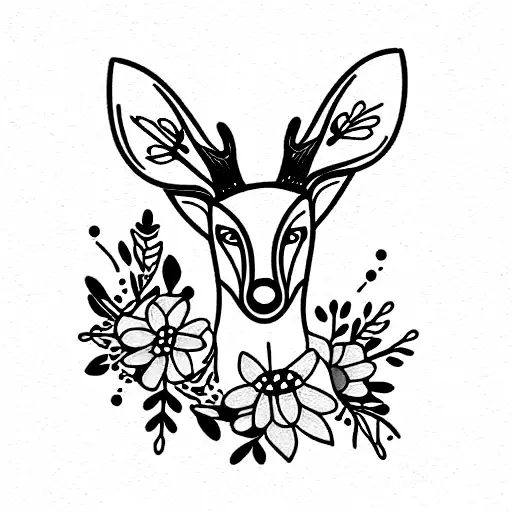 Deer With Fox And Flowers
