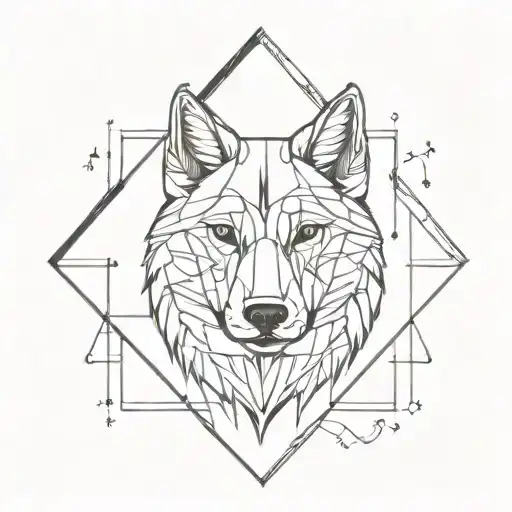 A Minimalist Geometric Design Combining A Wolf And A Galaxy
