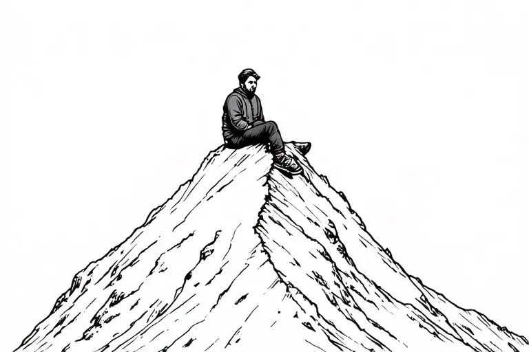 Guy Sitting On Top Of A Mountain And Enjoying The View In Norway After Impossible Climb