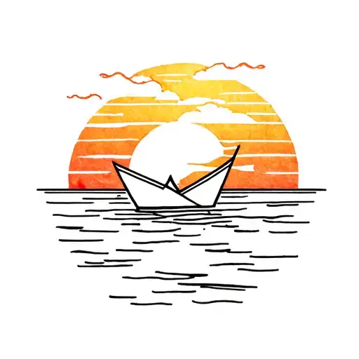 Paper Boat On Sunset