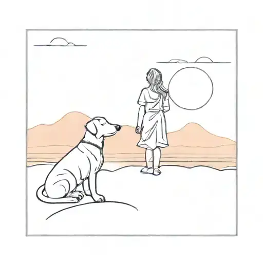 Dog And Woman Watching Sunset