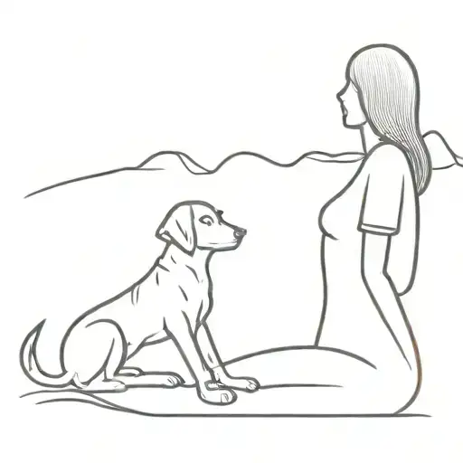 Dog And Woman Watching Sunset