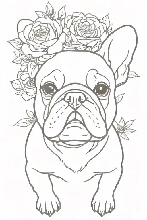 French Bulldog Head Flower In A Bouquet Wrapped Loosely