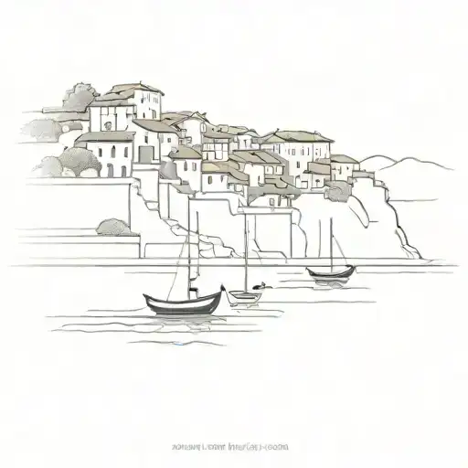 An Outline Of Houses On Lake Como With Boats In The Water