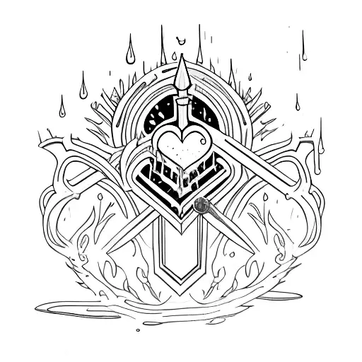 Dripping Blood Heart With Sword