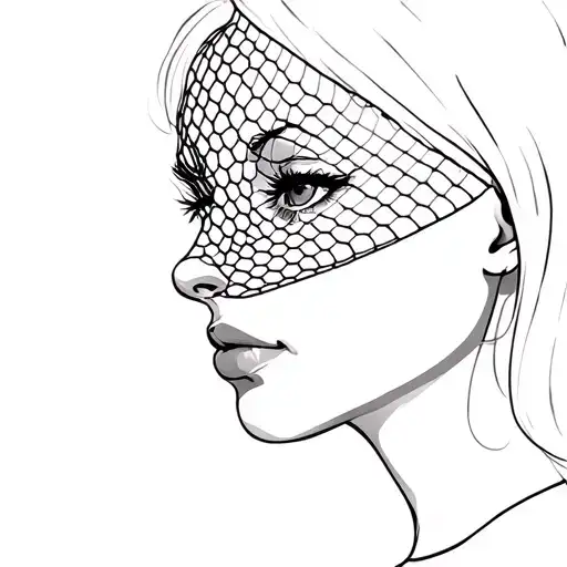 Side Of Women Face With A Fish Net Covering Half Her Face