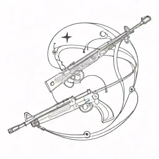An Abstract Design Combining A Hunting Rifle And Musical Instruments In A Minimalist Style