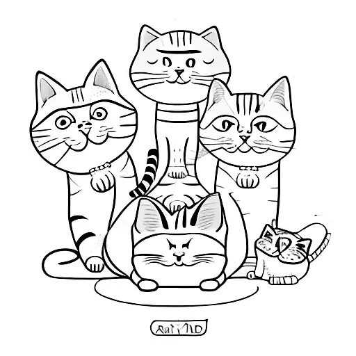 A Dad Cat And Mommy Pig And A Toddler Cat Doing Yoga Poses Together