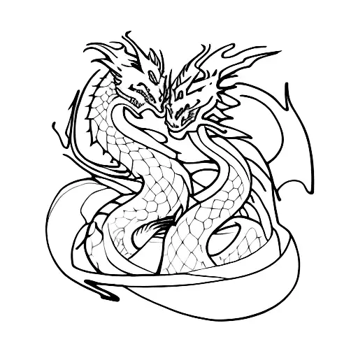 Two Dragons Black And Red Tangled Together