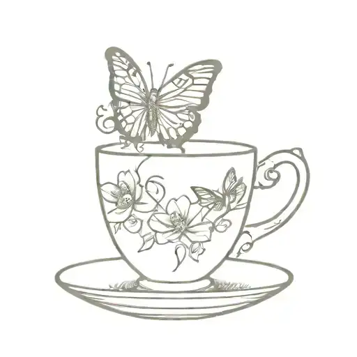 Floral Teacup With Butterfly Perched