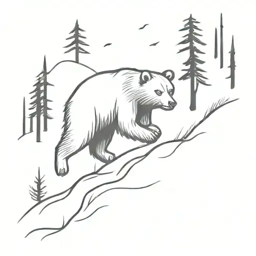 A Minimalist Tattoo Of A Bear Running Through A Forest