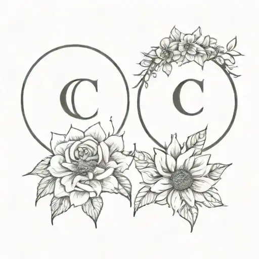 2 Twin Tattoo One With An A Initial And The Other With A C Initial With Roses And Sunflowers