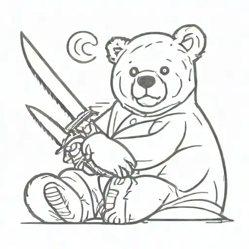 Small Bear With A Knife Surrounded