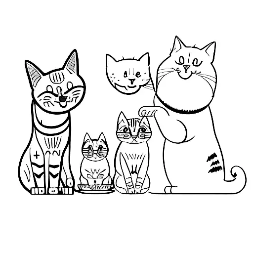 A Dad Cat And Momy Pig And Toddler Cat Doing Yoga Poses Together