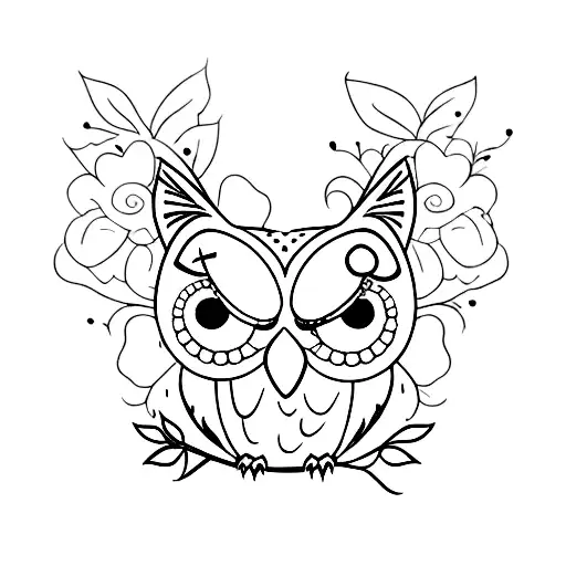 Cute Owl With Flowers