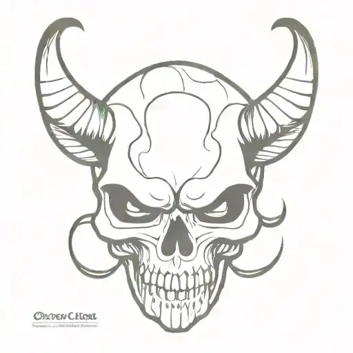 Skull With Eyes And Horns And Fangs