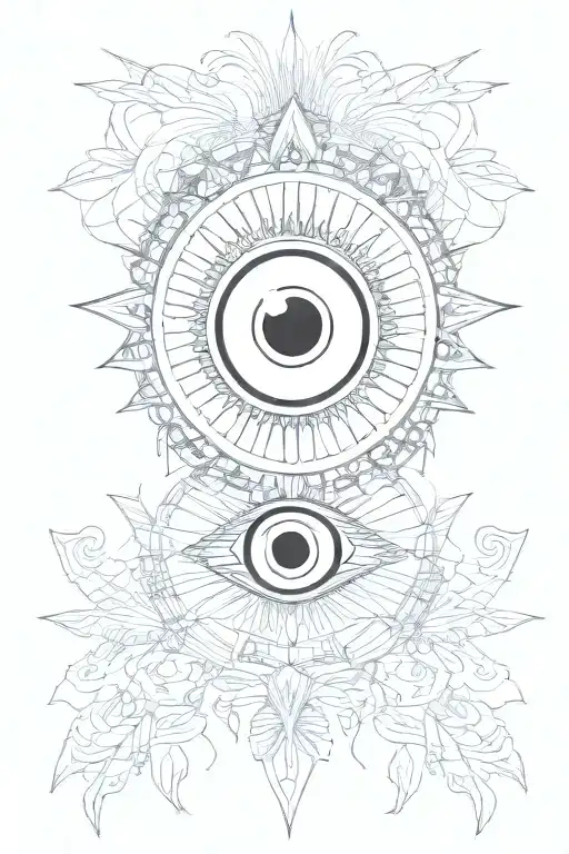 Simple Realistic Turkish Evil Eye Surrounded By Lines