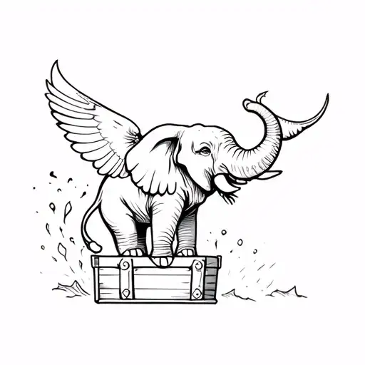 A Treasure Chest With An Elephant Flying Out