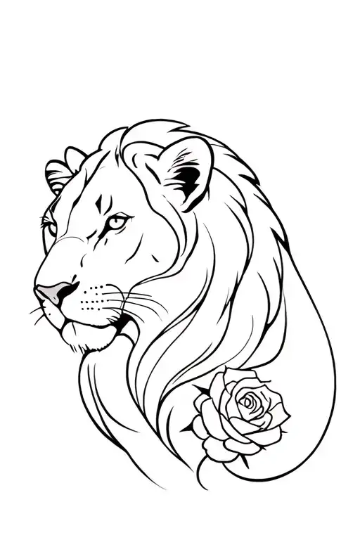 Lioness With Rose Intertwined
