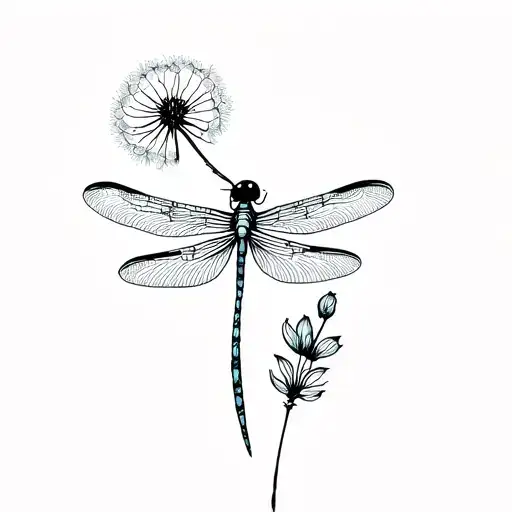 Dragonfly Dandelion Flower And Seed