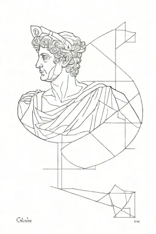 Incorporate Geometric Shapes Into The Background Of A Minimalist Design Of A Greek Statue