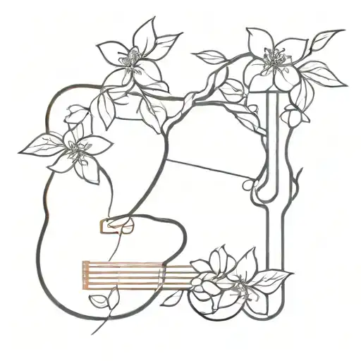 A Minimal Guitar Line Tattoo With A Jasmine Flowers