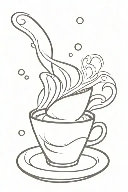 A Minimalist Tattoo Of A Steaming Cup Of Coffee With Smoke Swirling Around It