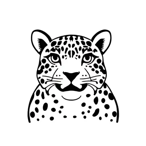 Really Fat And Funny Looking Smiling Leopard In Fine Line Style