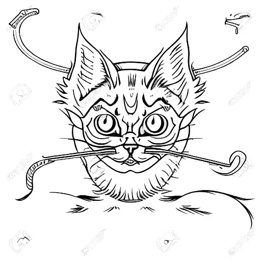 Smoking Cat Demon With 3 Eyes On A Bicycle Tattoo Sketch Simple Drawing