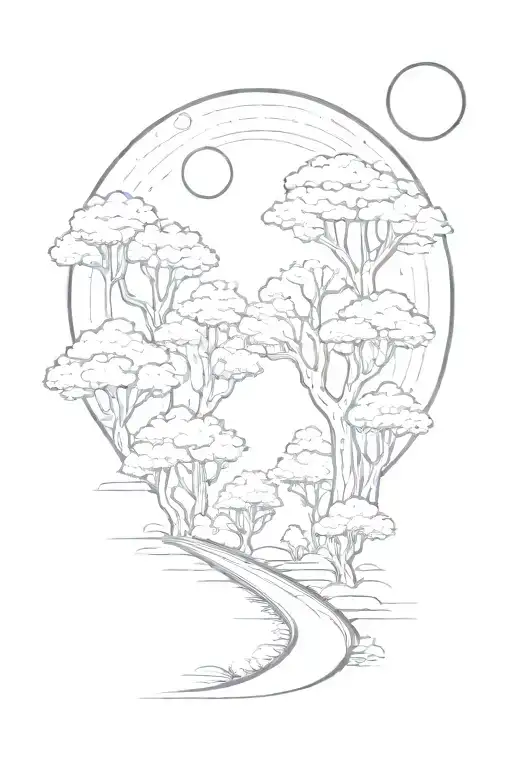 Trees Road Behind Leading To Moon