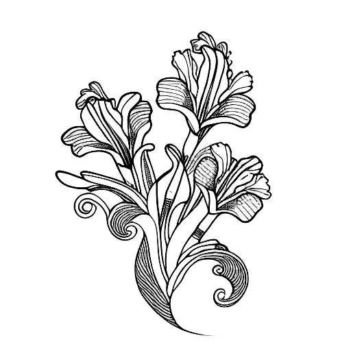 Iris Flower And Beach Wave And Butterfly