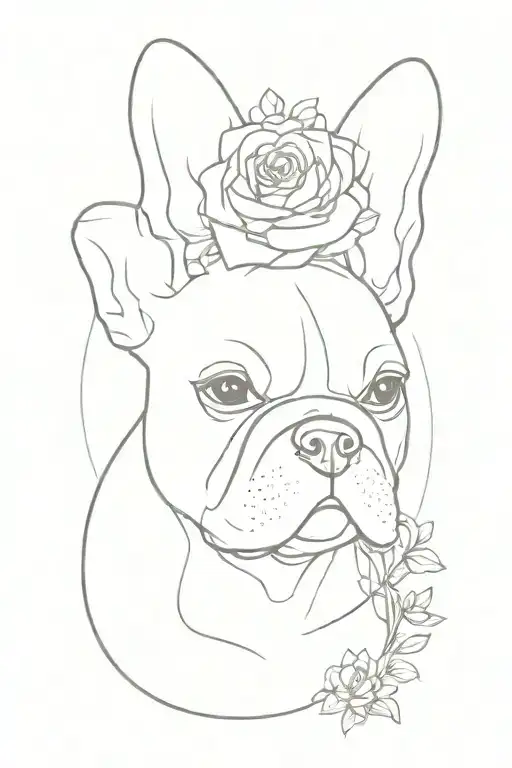 French Bulldog Head Flower In A Bouquet Wrapped Loosely