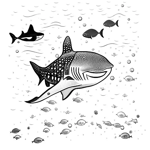 A Serene Underwater Scene With A Whale Shark And Swimming Figures