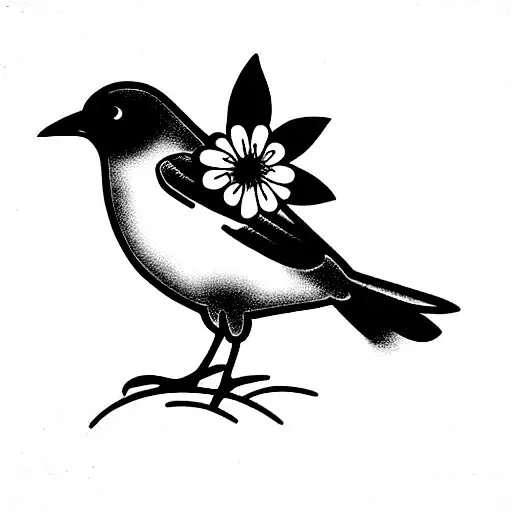 Oriole Bird With Cosmo Flower In Background