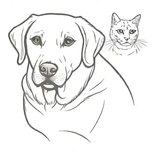 White Labrador And Cat