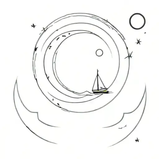 Manly Minimalistic Ship With Moon Really Minimalistic With Bold Lines