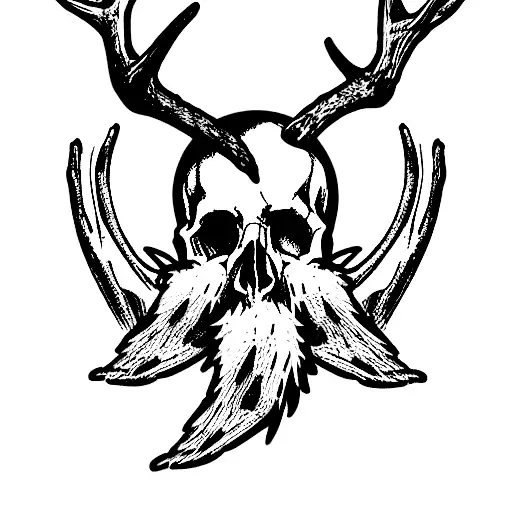 Skull With A Beard And Elk Antlers