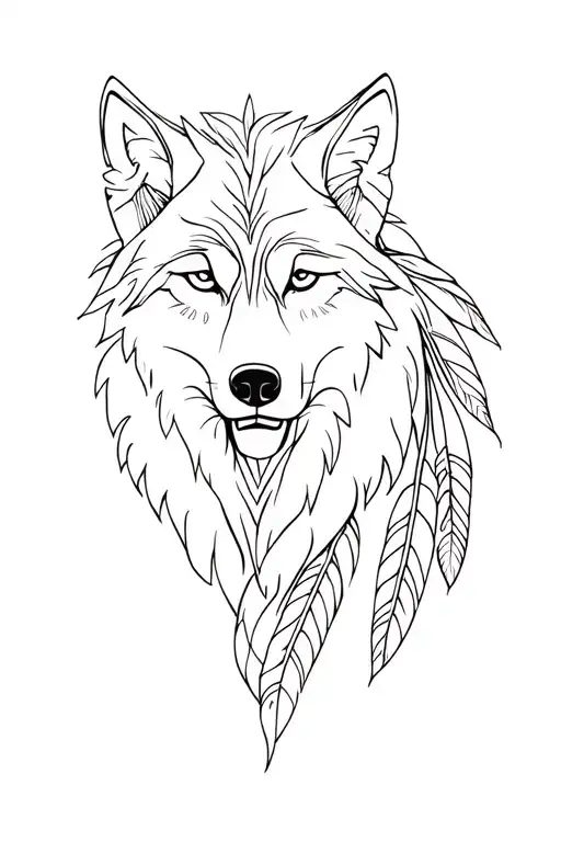 Wolf With Indian And Feathers