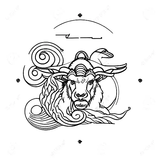 Aries And Leo Signs With Iris Flower And Beach Wave