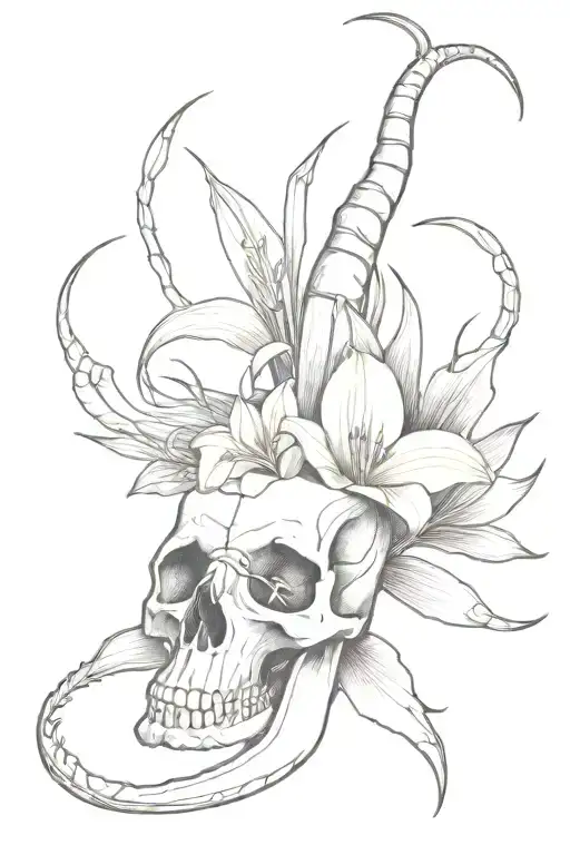 Liopleurodon Skull With Spider Lily Flower