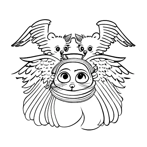 3 Cartooon Rats With Angel Wings On A Cloud