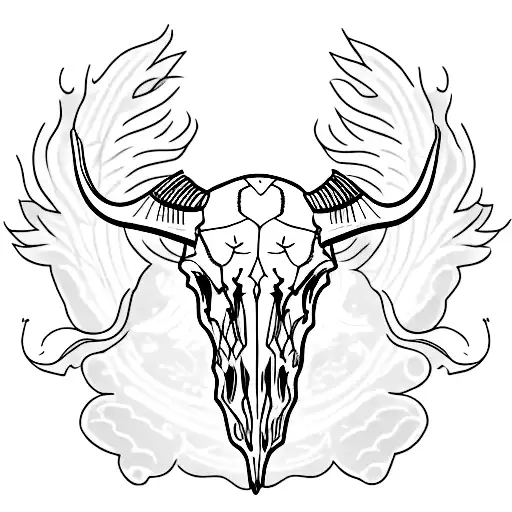 Buffalo Skull With Heron Silhouette In Centreline Of Skulll