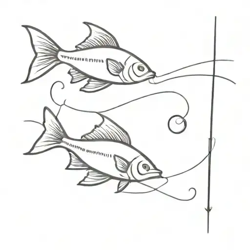 Fish And Rod Casting A Line