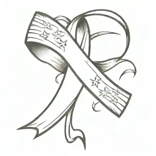 Cancer Ribbon With Ripped Flag Waving