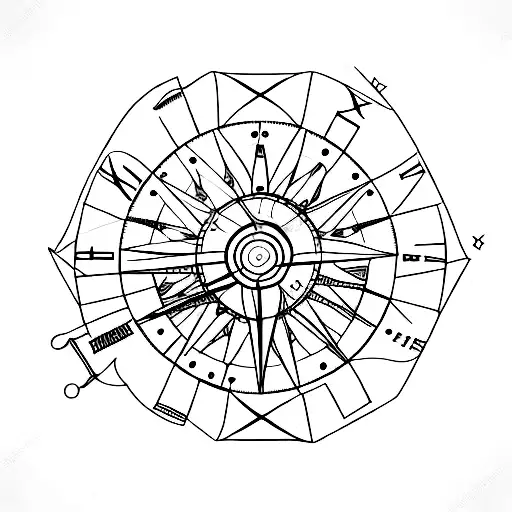 Clock Mechanism Integrated Into A Geometric Compass Design