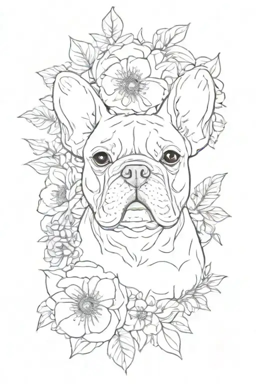 French Bulldog Face Flower In A Bouquet Wrapped Loosely